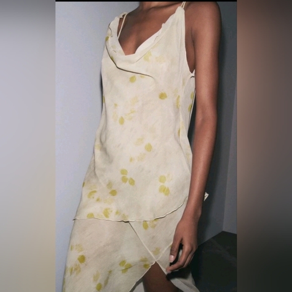 Zara V-Neck Thin Strap Midi Floral Print Cape Dress - Picture 4 of 5